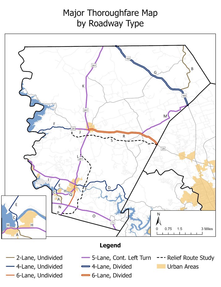 Draft map of major thoroughfares by roadway type